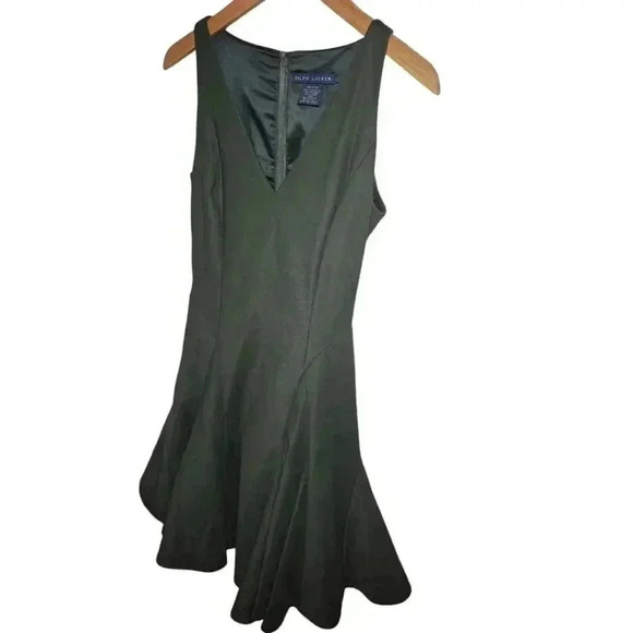 RL Sleeveless Asymetrical V Neck Swing Dress Tool Fern Green-Size 2 - Picture 12 of 16